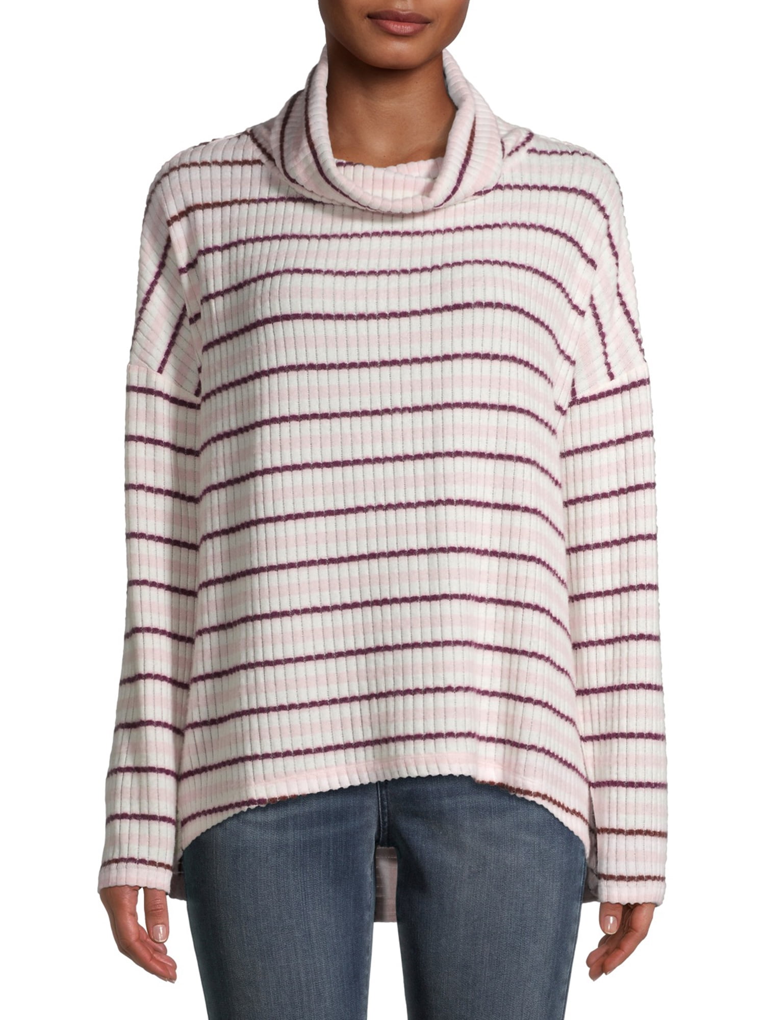Women's Ribbed Brushed Hacci Cowl Turtleneck Long Sleeve Top