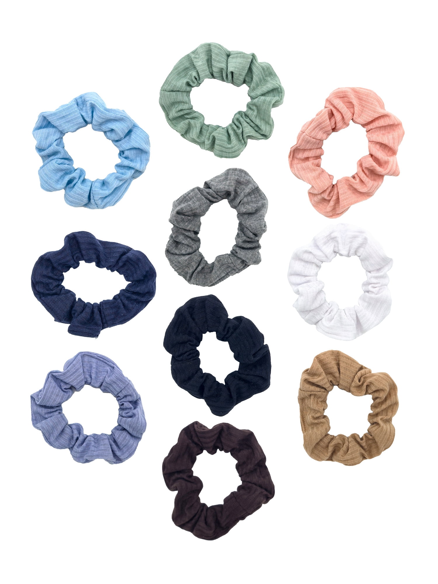 Time and Tru Women's Ribbed Hair Ties, 10-Pack, Multi-Color Ribbed