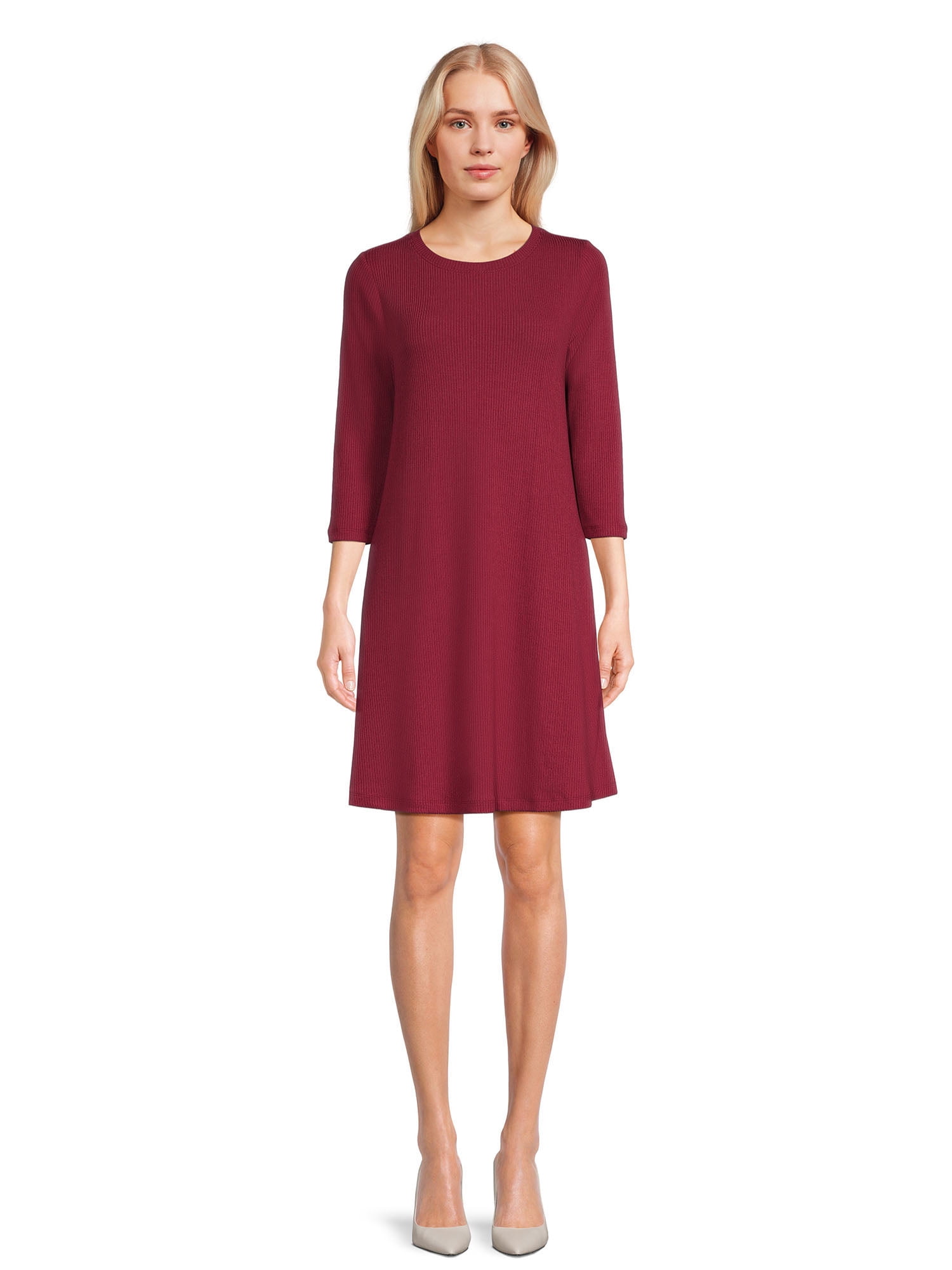 Time and Tru Women's Ribbed Knit Dress with Pockets, Sizes SXXXL