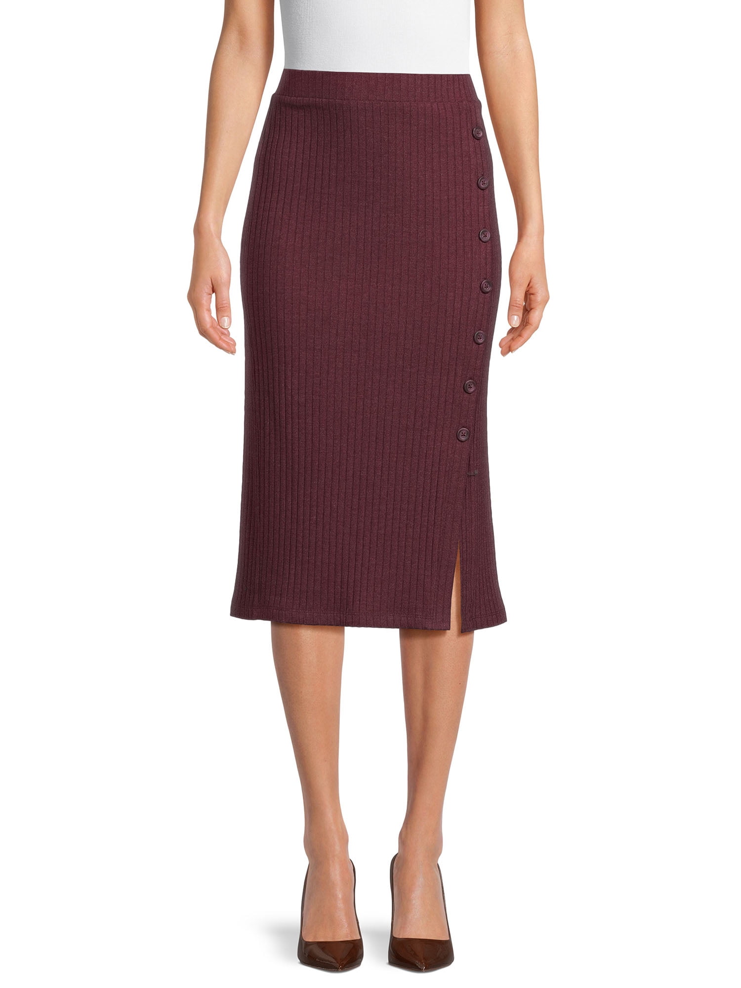 Women’s Ribbed Knit Midi Winter Skirt