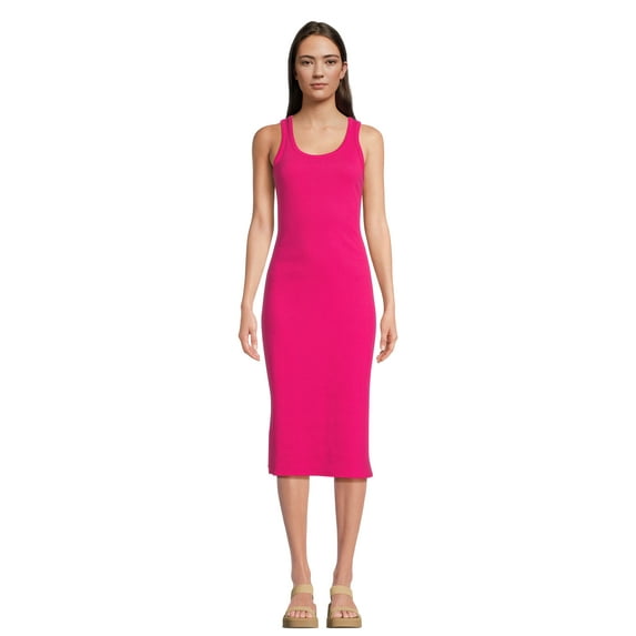 Time and Tru Women's Ribbed Knit Midi Tank Dress, Sizes XS-XXXL
