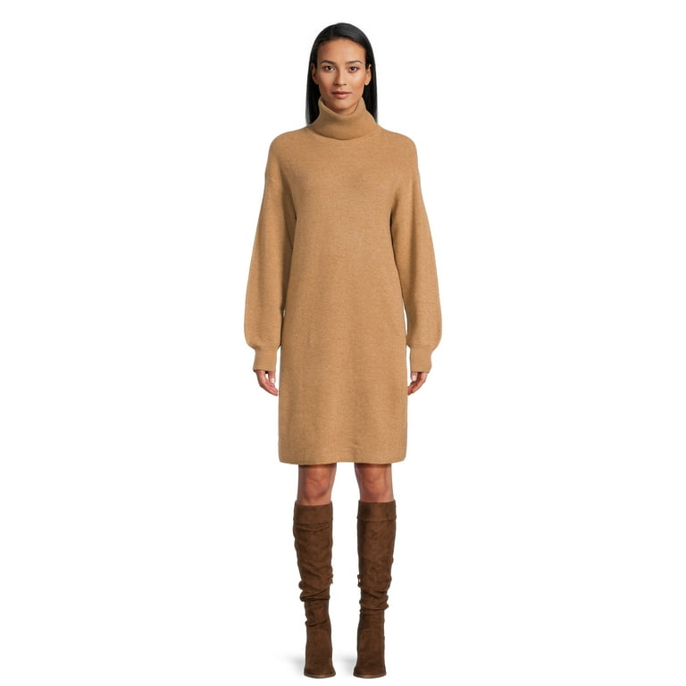 Time and Tru Women's Ribbed Knit Turtleneck Dress, Sizes S-XXXL