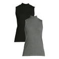 thumbnail image 1 of Time and Tru Women's Ribbed Mock Neck Sleeveless Top, 2-Pack, Sizes XS-XXXL, 1 of 5
