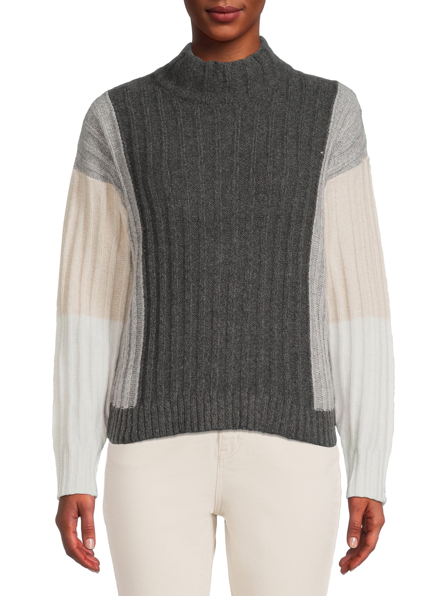 Time and Tru Women's Ribbed Mock Neck Sweater Sweater