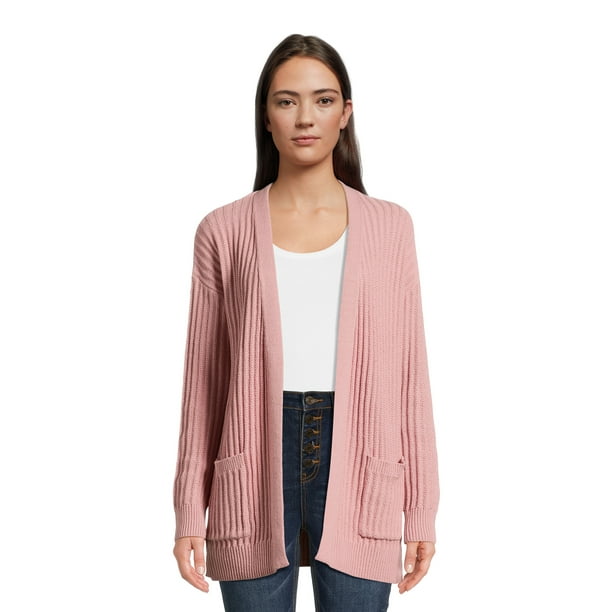 Time and Tru Women's Ribbed Open Front Cardigan Sweater, Midweight