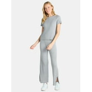 Time and Tru Women's Ribbed Sweater Top and Wide Leg Pants Set, 2-Piece, Sizes XS-XXXL