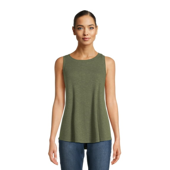 Time and Tru Women's Ribbed Swing Tank Top, Sizes S-XXXL