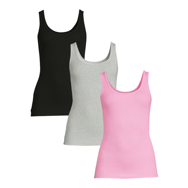 Time and Tru Women's Ribbed Tank Top, 3-Pack, Sizes XS-XXXL
