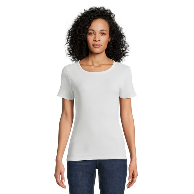 Time and Tru Women's Ribbed Tee with Short Sleeves, Sizes S-XXXL ...
