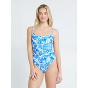 Time and Tru Women's Ribbed Tie Back One Piece Swimsuit with Tie Back, Sizes S-XL