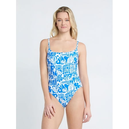 Time and Tru Women's Ribbed Tie Back One Piece Swimsuit with Tie Back, Sizes S-XL