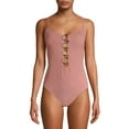 thumbnail image 1 of Time and Tru Women's Ribbed Tortoise Ring One Piece Swimsuit, 1 of 6