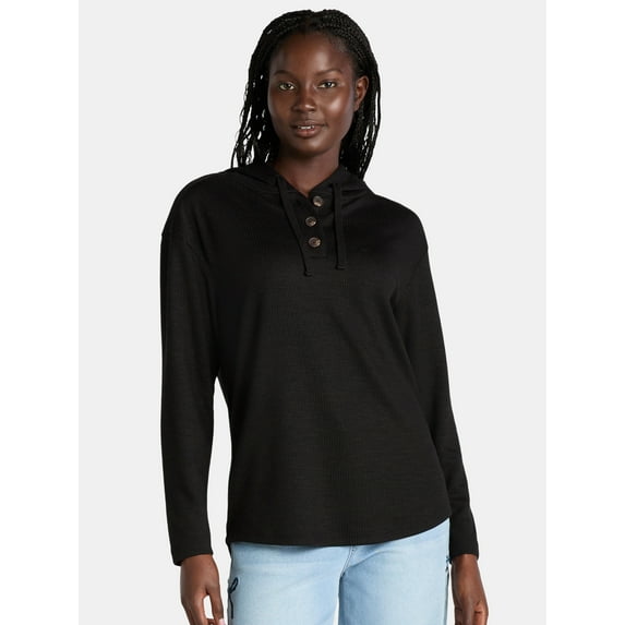 Time and Tru Women's Ribbed Tunic Hoodie, Sizes S-XXXL