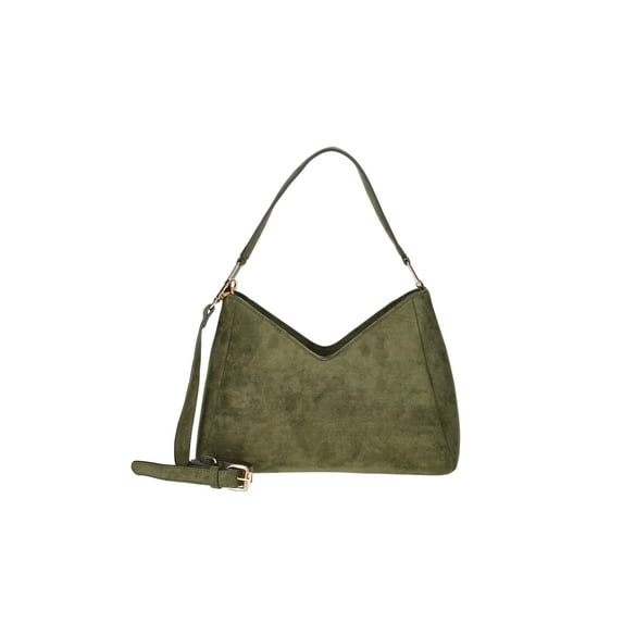 Time and Tru Women's River Soft Faux Suede Shoulder Hobo Bag, Olive