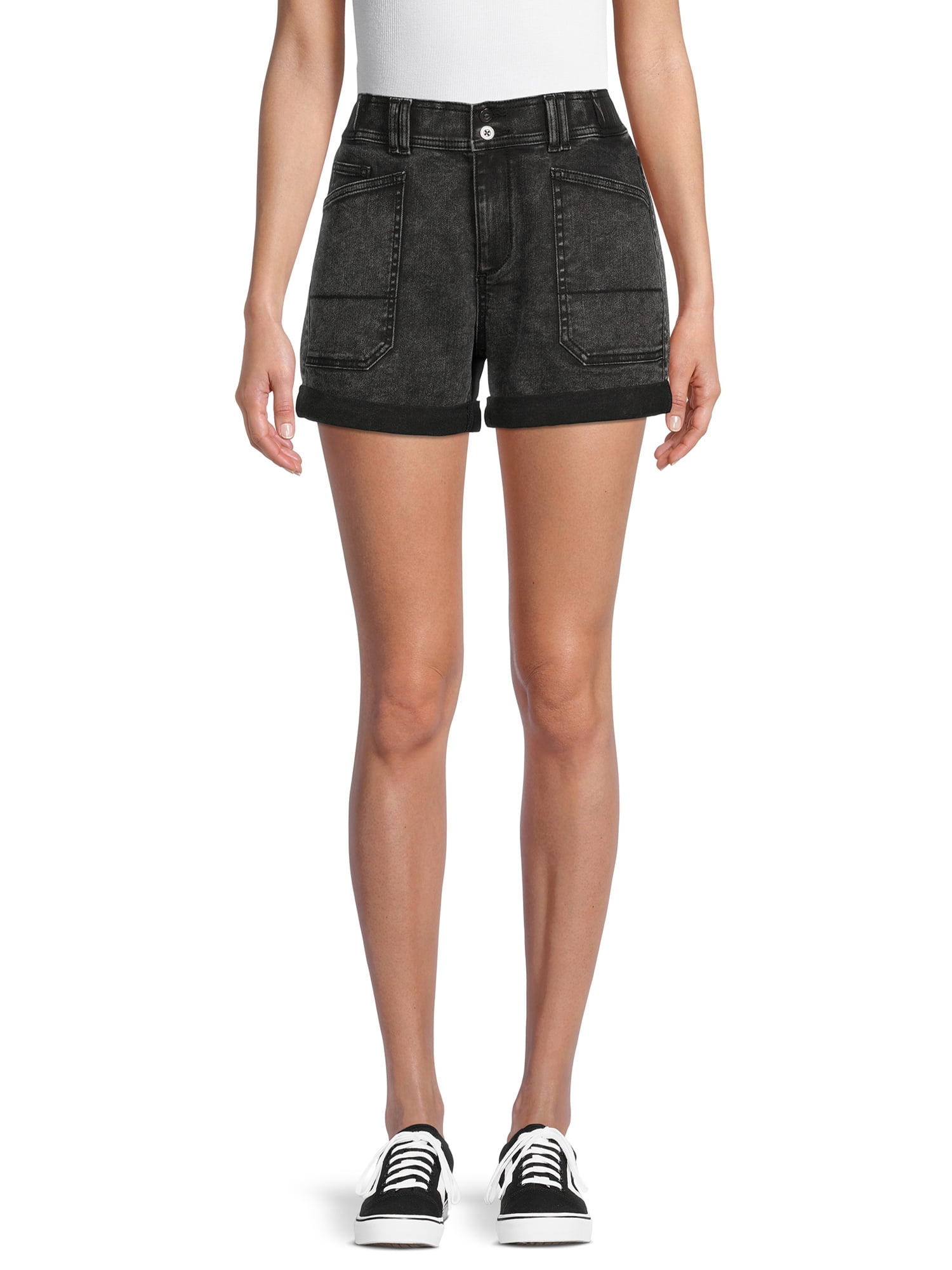 Tommy Hilfiger Women's Solid Rolled Cuff Utility Shorts Black Size Large main image 1