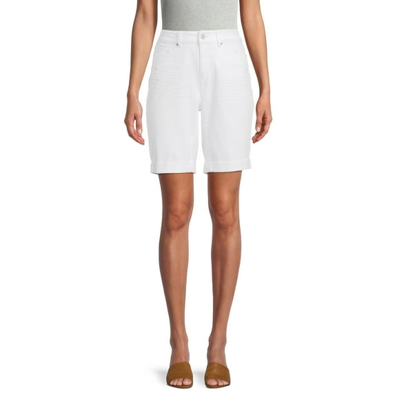 Time and Tru Women's Rolled Cuff Denim Bermuda Short