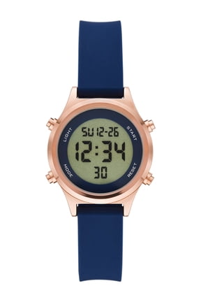 Women's Digital Wristwatch: Rose Gold Tone Round Case, Navy Blue Soft Silicone Band (FMDOTT085)