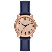 Time and Tru Womens Analog Wristwatch; Rose Gold Tone Round Case, Rose Gold Textured Easy Read Dial, Blue Faux Leather Band Watch FMDOTT067
