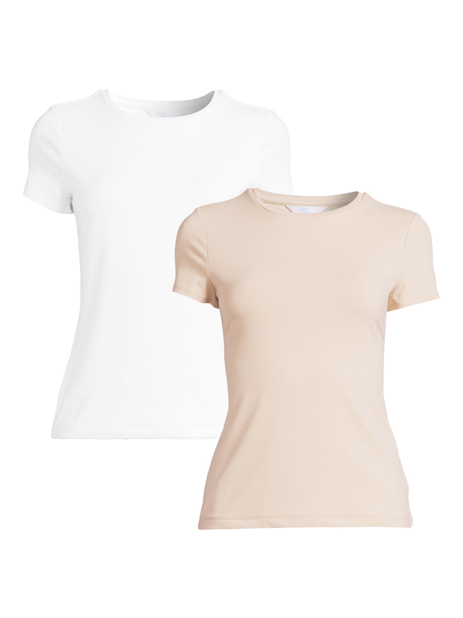 Time and Tru Women's Smoothing Tee with Short Sleeves, 2-Pack, Sizes XS ...