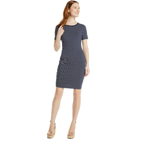 Time and Tru Women's Ruched Knit Dress with Short Sleeves, Sizes XS-XXXL