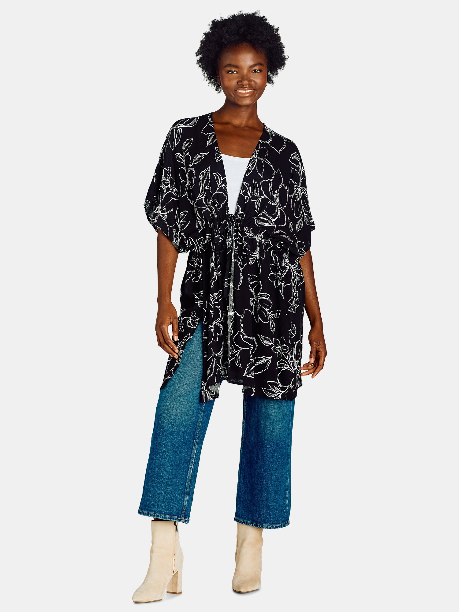 Time and Tru Women's Ruched Tie Front Ruana Sizes S-XXXL Lightweight ...