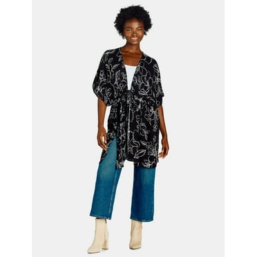 Time and Tru Women's Ruched Tie Front Ruana, Sizes S-XXXL