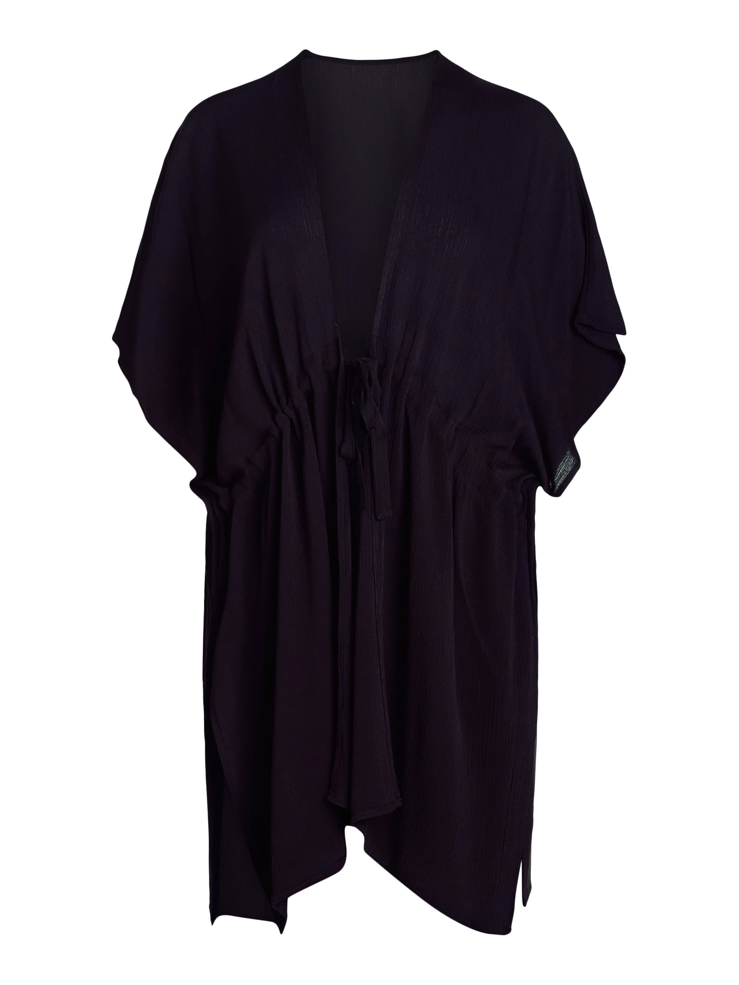 Time and Tru Women's Rayon Ruched Tie Front Solid, XXL/XXXL, Black Soot