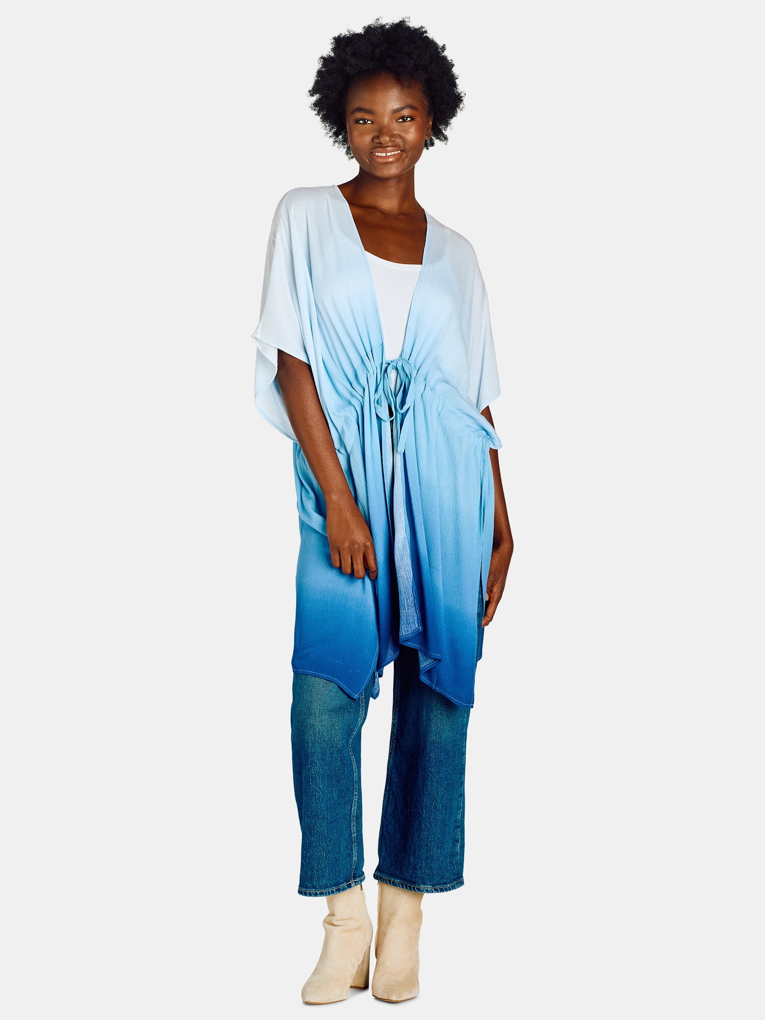 Time and Tru Women's Ruched Tie Front Ruana, Sizes S-XXXL