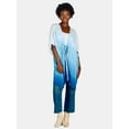 thumbnail image 1 of Time and Tru Women's Rayon Ruched Tie Front Print, L/XL, Blue Ombre, 1 of 3
