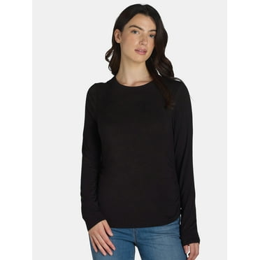 Time and Tru Women's Ruched Top with Long Sleeves, Sizes S-XXXL