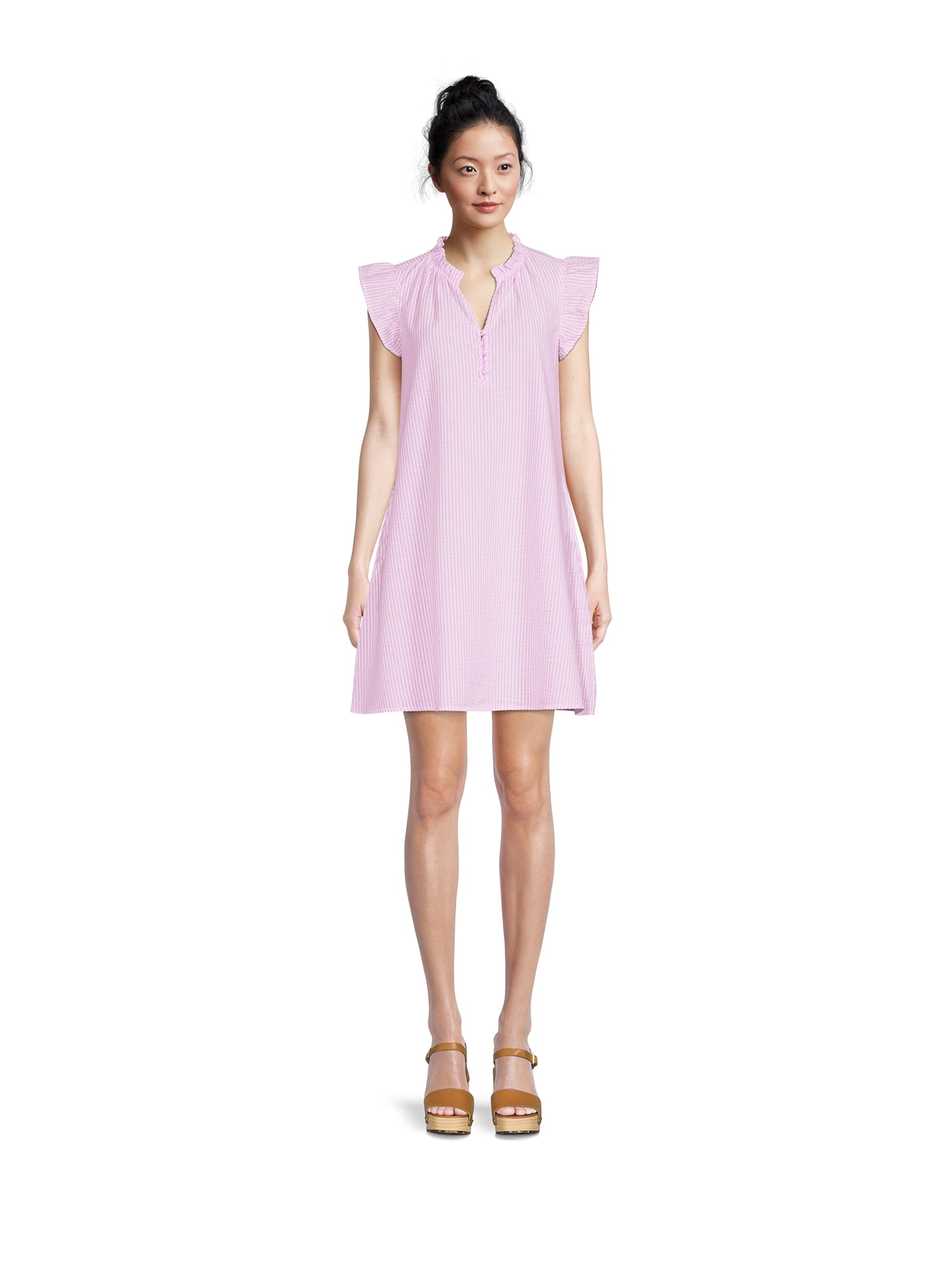 Time and Tru Women's Ruffle Collar Dress with Flutter Sleeves, Sizes XS ...