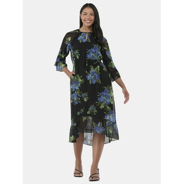 Time and Tru Women's Ruffle Midi Dress, Sizes XS-XXXL