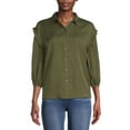 thumbnail image 1 of Time and Tru Women's Ruffle Sleeve Button Front Blouse, 1 of 5
