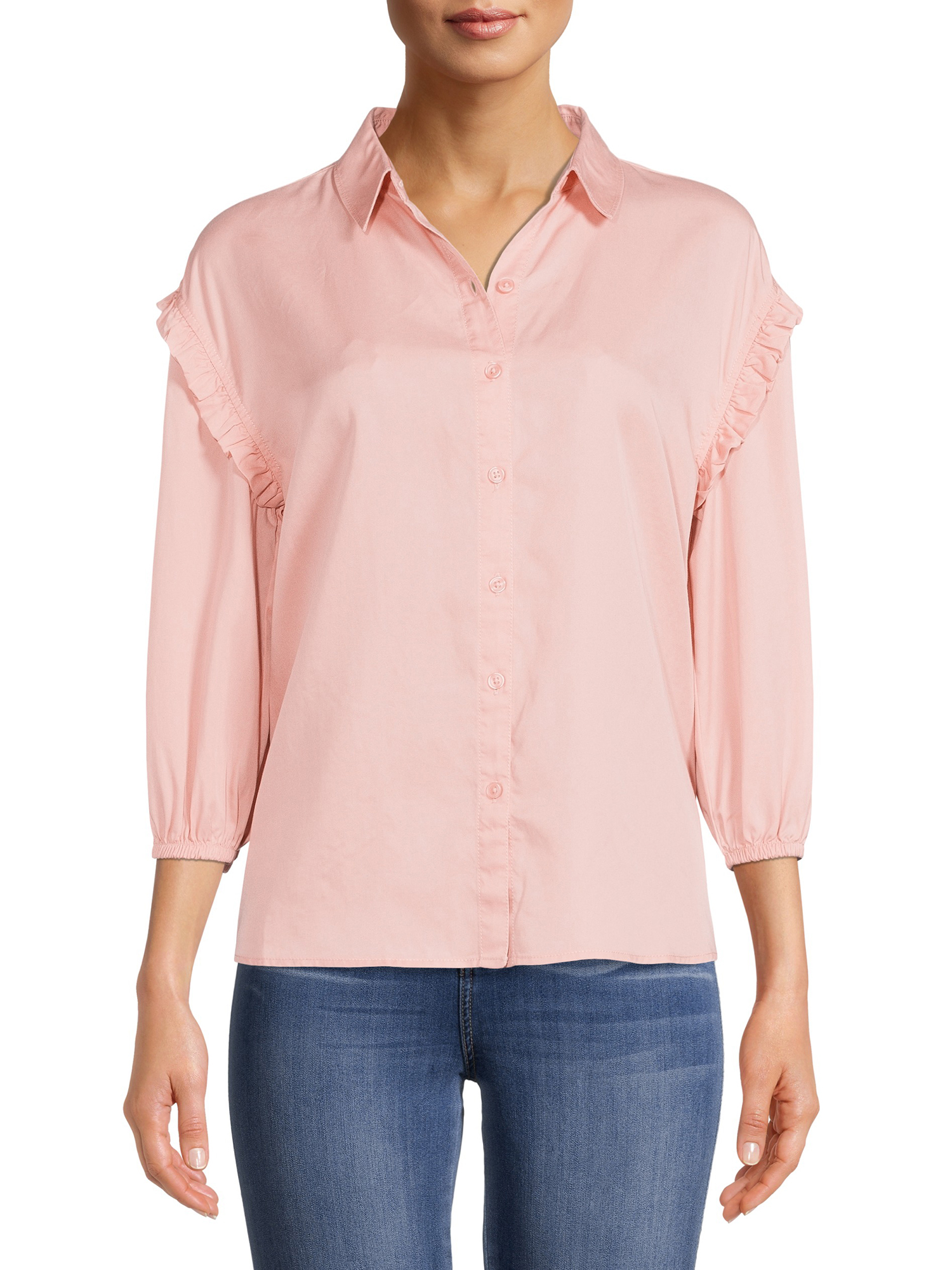 Time and Tru Women's Ruffle Sleeve Button Front Blouse - image 1 of 5