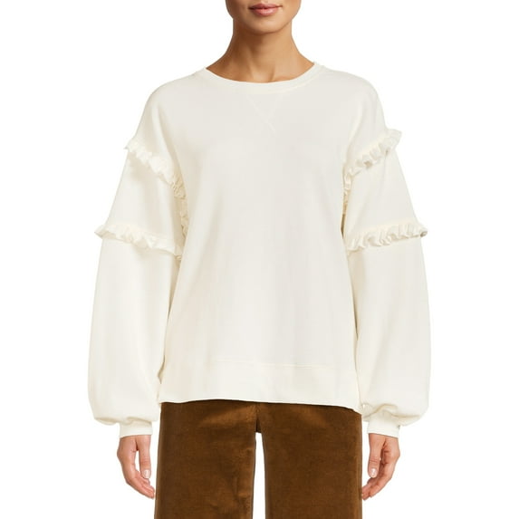 Time and Tru Women's Ruffle Sleeve Sweatshirt, Sizes XS-3XL