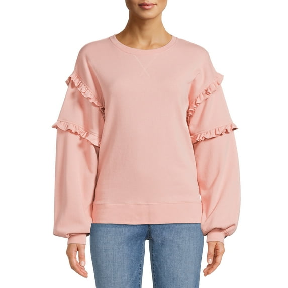 Time and Tru Women's Ruffle Sleeve Sweatshirt, Sizes XS-3XL