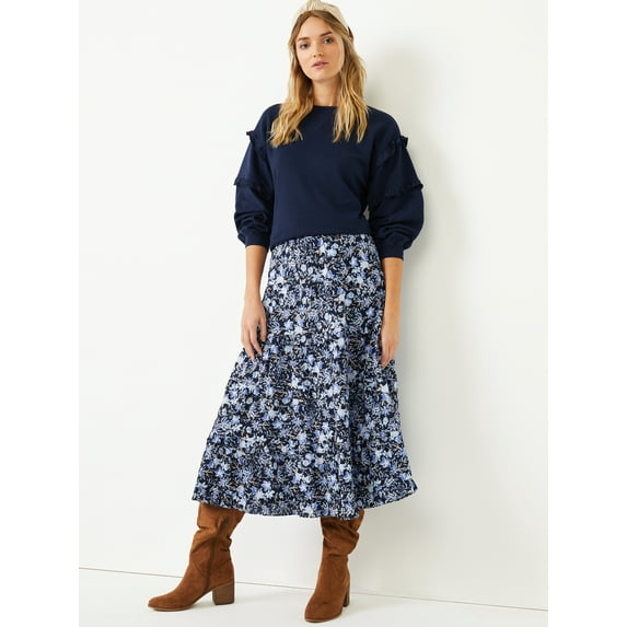 Time and Tru Women's Ruffle Sleeve Sweatshirt, Sizes XS-3XL