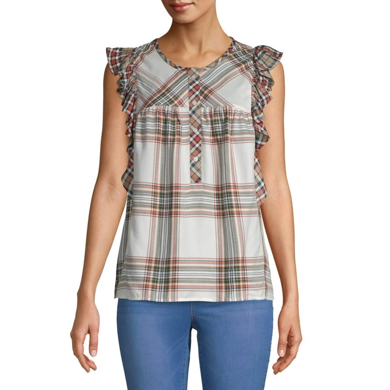 Time and Tru Women s Ruffle Sleeve Tank Top Walmart