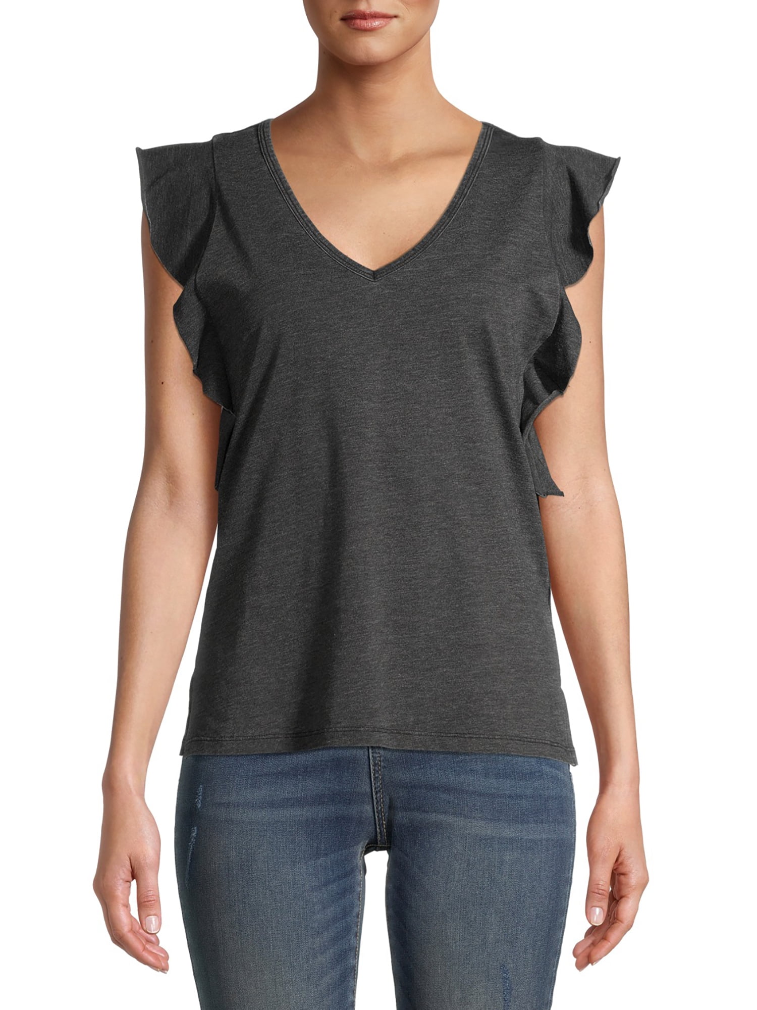 Time and tru ruffle 2025 sleeve top