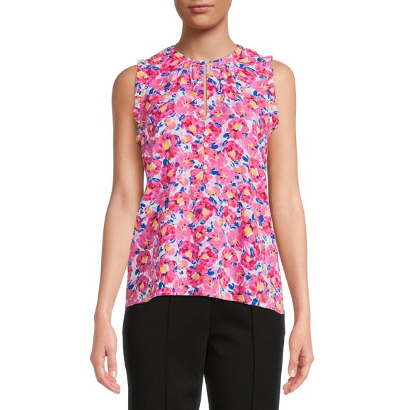 Time and Tru Women's Ruffle Trim Tank Top