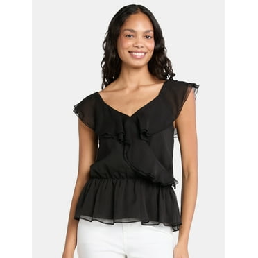 Time and Tru Women’s Ruffle Wrap Tank Top, XS-XXXL