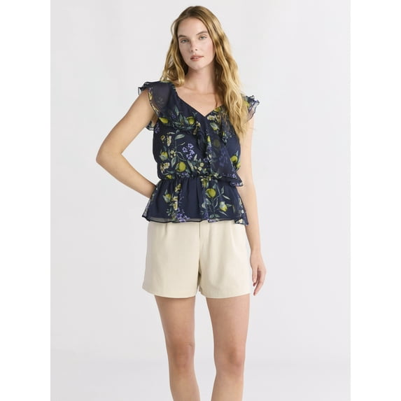 Time and Tru Women’s Ruffle Wrap Tank Top, XS-XXXL