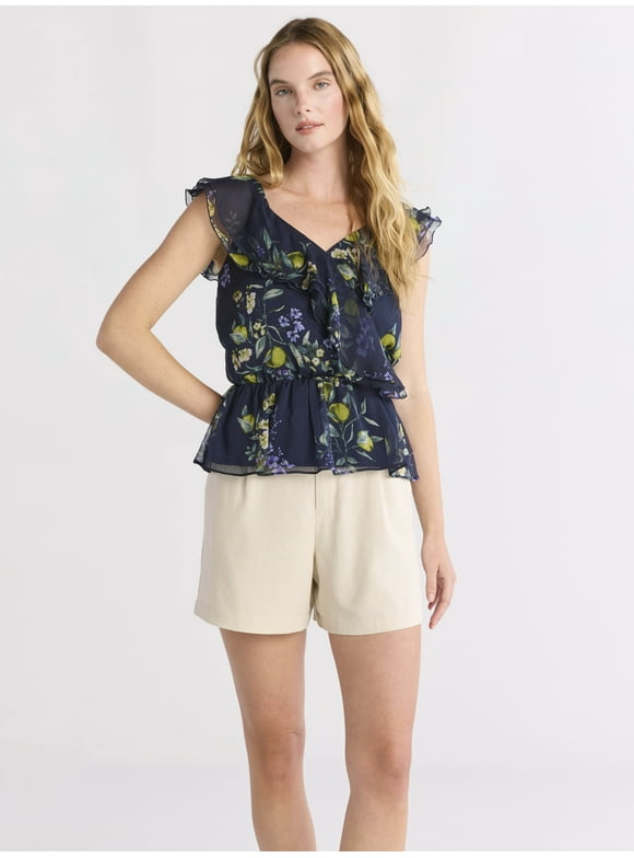 Women’s Ruffle Wrap Tank Top, XS-XXXL