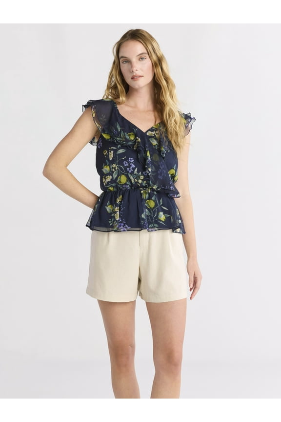 Women’s Ruffle Wrap Tank Top, XS-XXXL