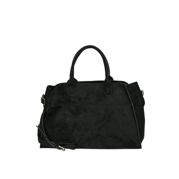 Time and Tru Women's Sage Satchel Soft Faux Suede Tote Bag, Black