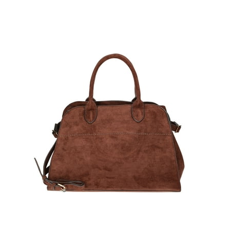Time and Tru Women's Sage Satchel Soft Faux Suede Tote Bag, Chocolate
