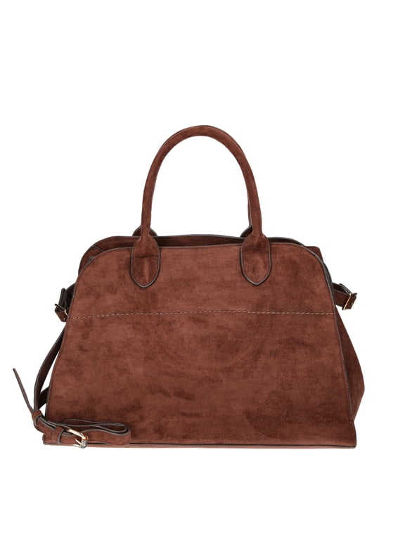 Women's Sage Satchel Soft Faux Suede Tote Bag, Chocolate