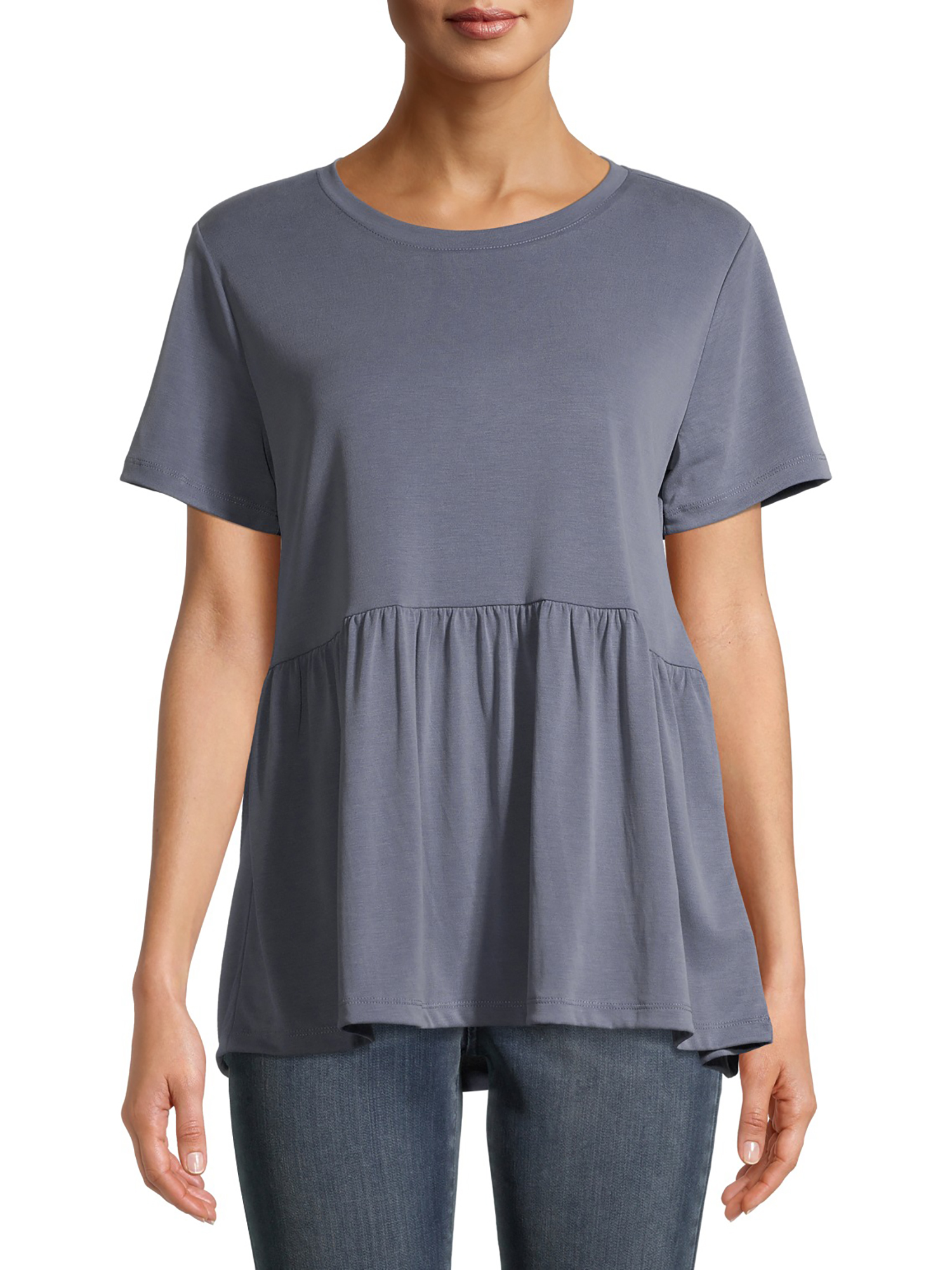 Time And Tru Womens Sandwash Peplum T Shirt With Short Sleeves