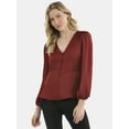 thumbnail image 1 of Time and Tru Women's Satin Blouse with Long Balloon Sleeves, XS-XXXL, 1 of 5
