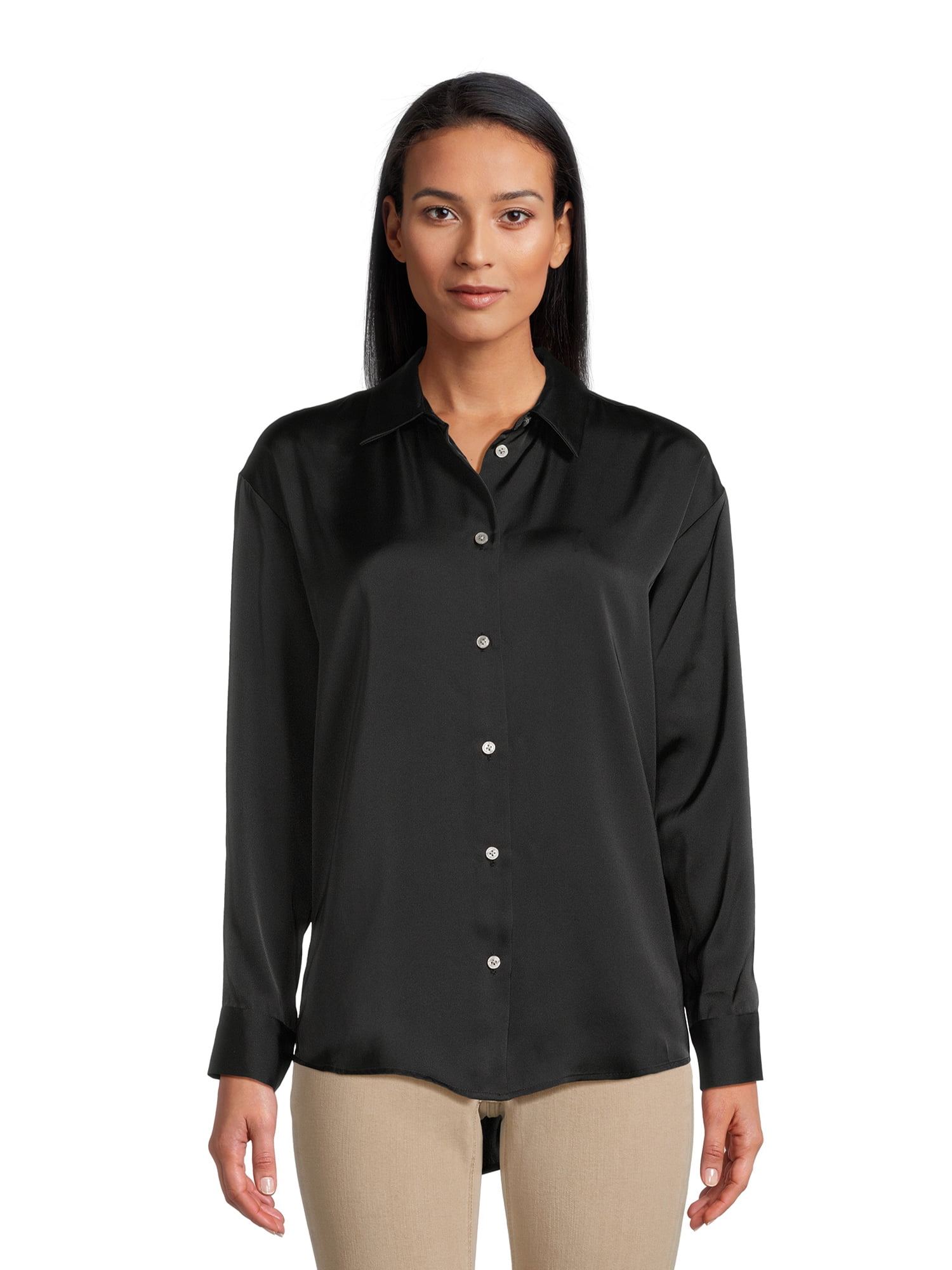 Satin Hidden Button Down Shirt